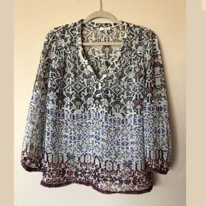 Joie Womens 100% Silk boho 3/4 sleeve blouse small